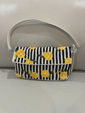 Beaded Lemon Striped Bag Handcrafted  in India Clutch or Shoulder Bag NWT